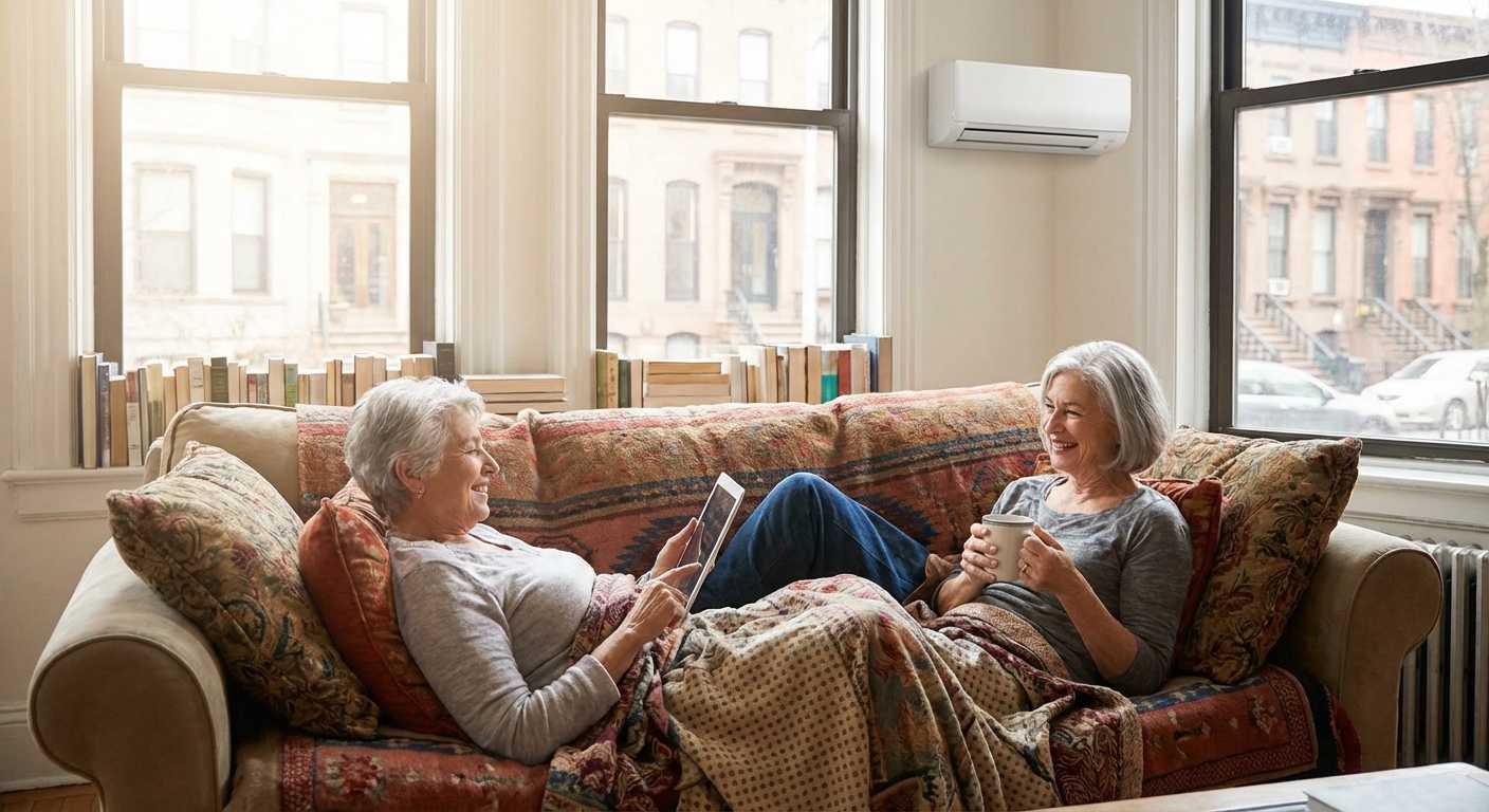 Senior couple comfortable in NY home with mini split for aging in place