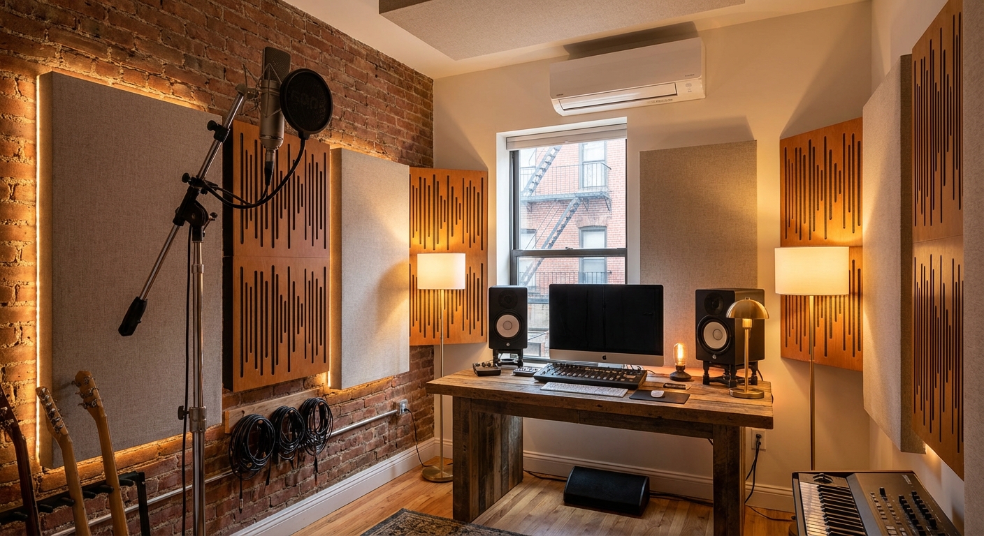 NYC home recording studio with quiet mini split for noise-free climate control